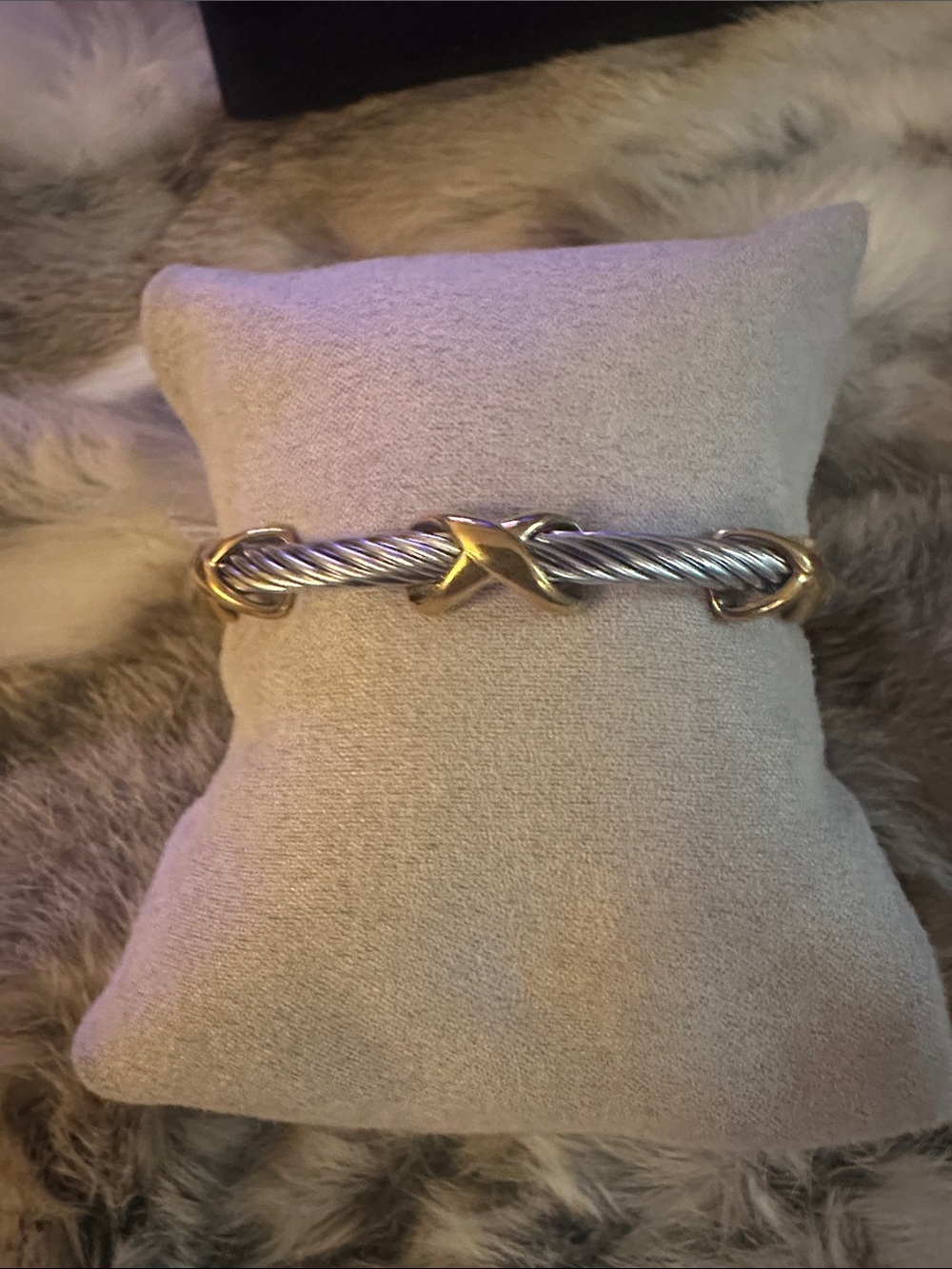 LSJ Two-Tone Twisted Cuff Cable Bracelet with Gold X Accents